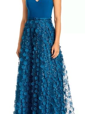 Eliza J Teal Floral 3D Appliqué Maxi Dress